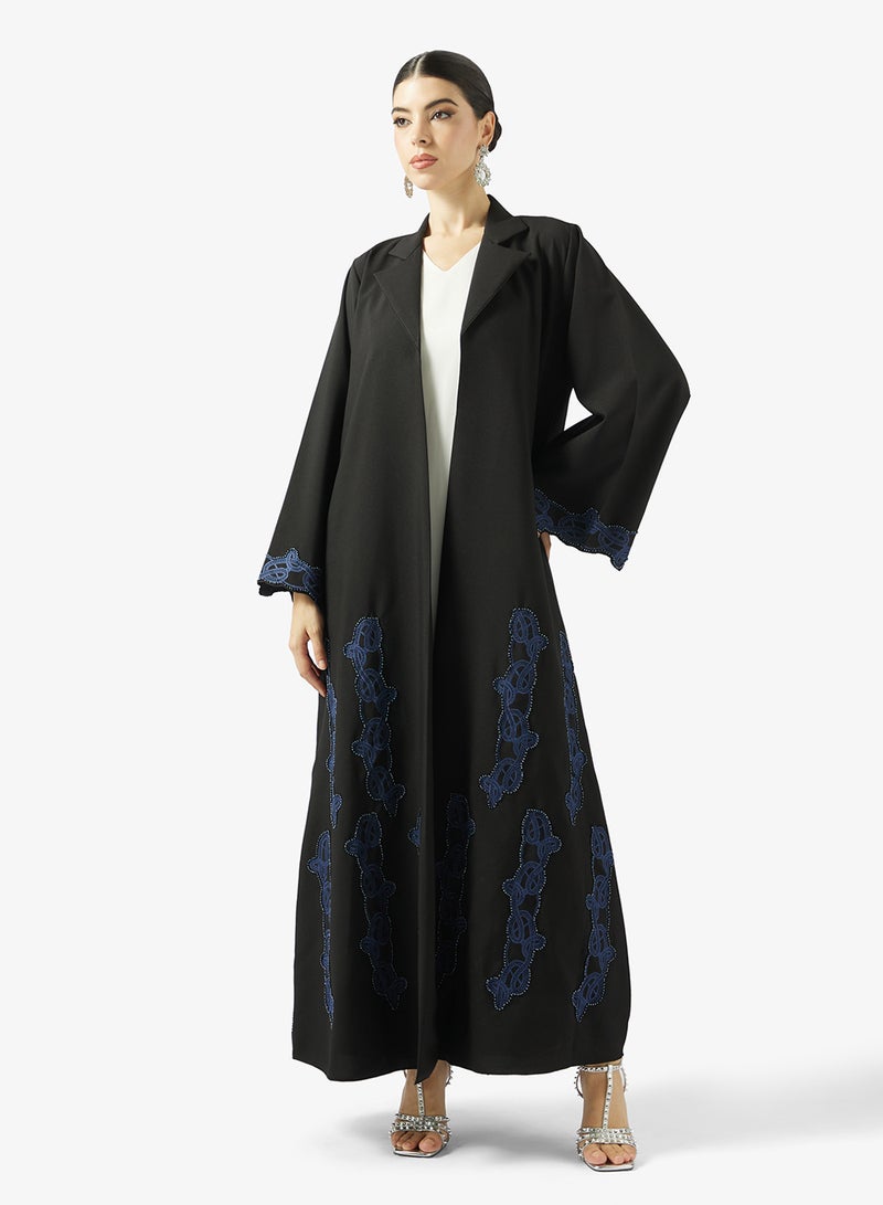 hayas closet Lace Embellished Open Front Lapel Collar Abaya - Image 5